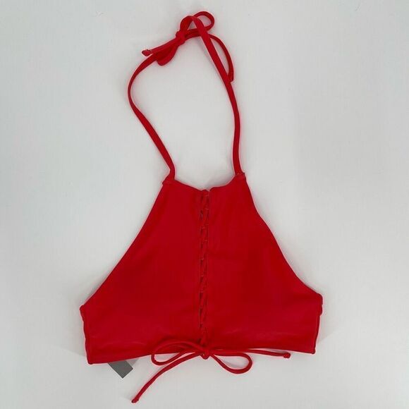aerie Other - Aerie Lace Up‎ High Neck Halter Swimsuit Top Coral Women Medium New With Tag